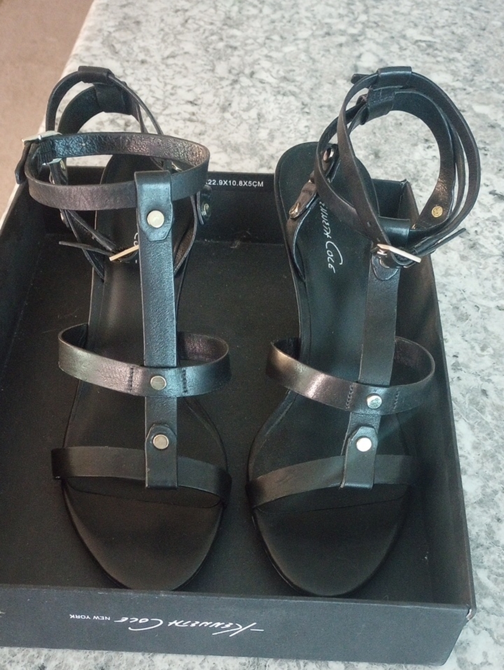 Kenneth Cole New York Black Strappy Ankle Wrap Sandals